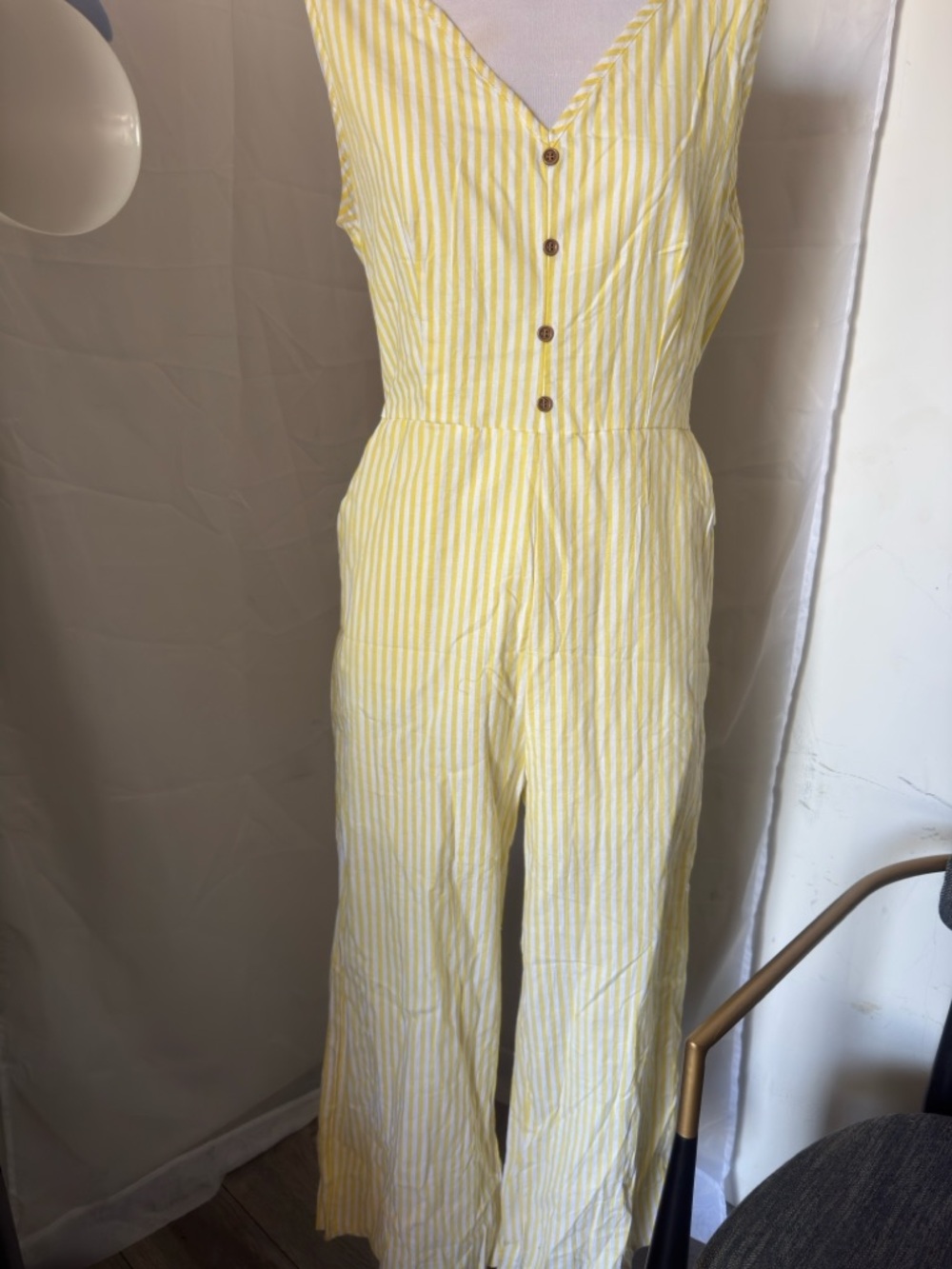 Wish Yellow and White Striped Sleeveless Jumpsuit